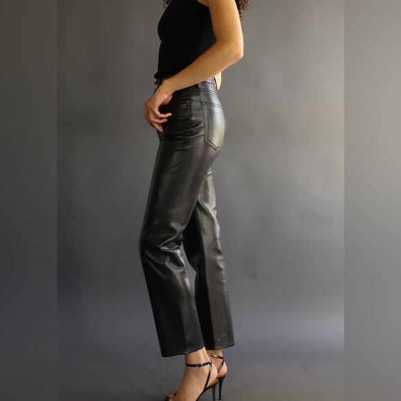 AGOLDE‼️💯Leather Sleek Black Straight Leg Jeans - Picture 3 of 13